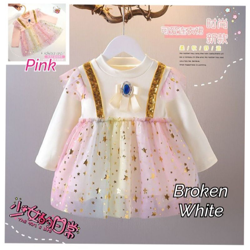 DRESS ANAK BOWIE SETELAN ROK TUTU OVERALL 0-4 TAHUN LENGAN PANJANG / BAJU ANAK TWINKLE STAR / DRES PESTA TUTU IMPORT PREMIUM ANAK 0-4 TAHUN FROZEN MAGIC STONE