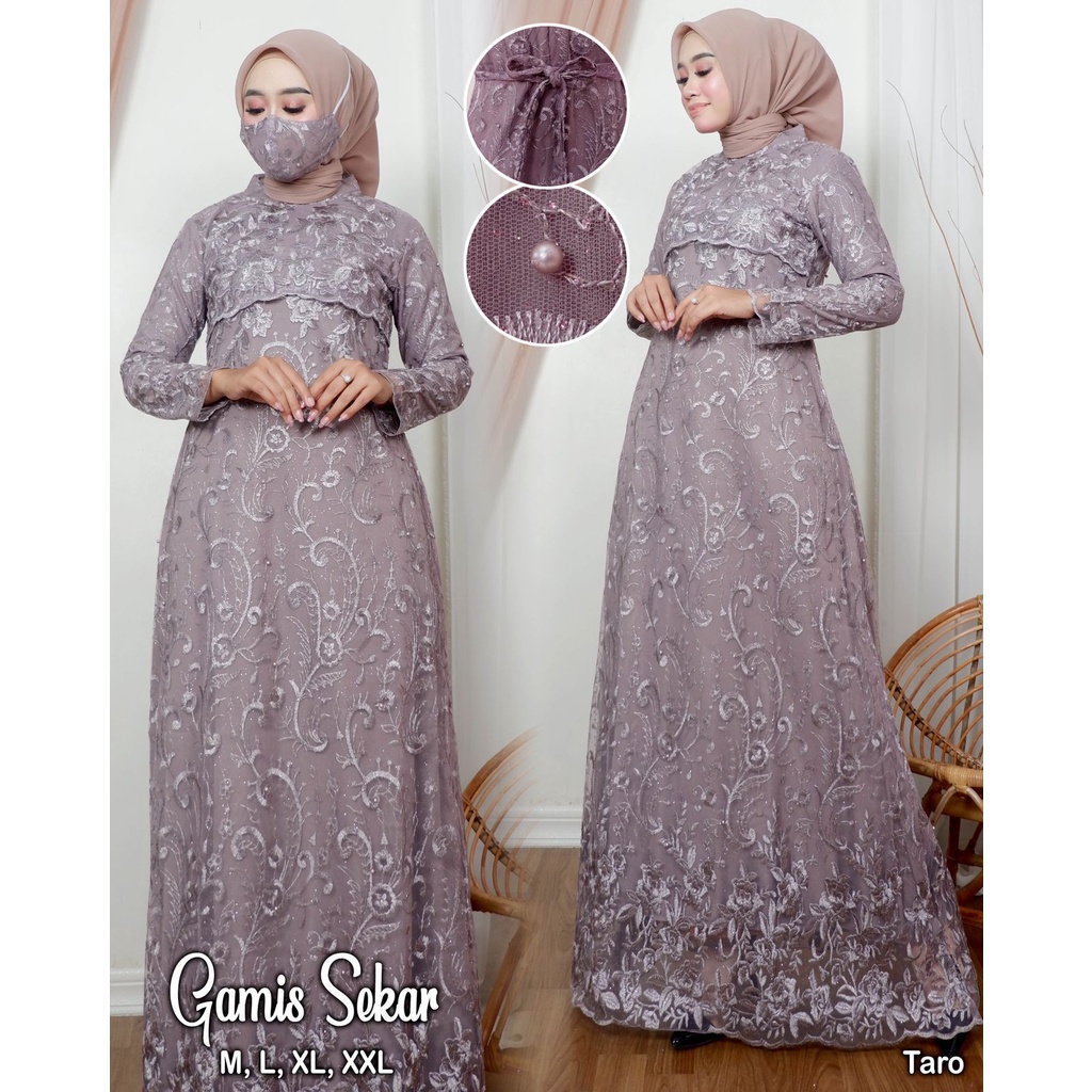 Kadai.baju / Gamis pesta tulle premium / Gamis brukat jumbo / Gamis kondangan wanita muslimah Size M L XL XXL