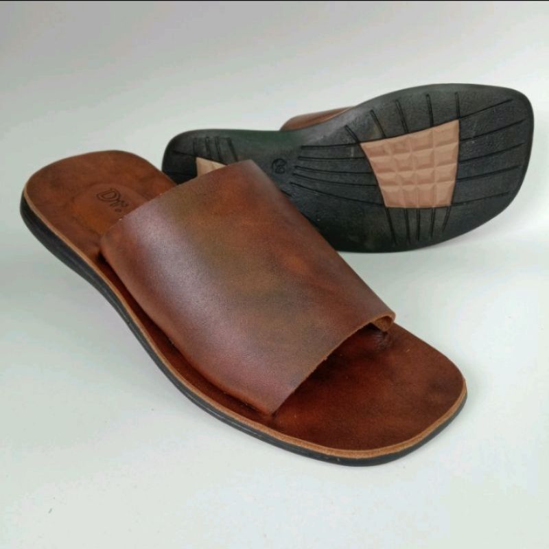 QNAR SANDAL SELOP PRIA KULIT ASLI SAMPAI ALASNYA SOL KARET TPR ANTI SLIP