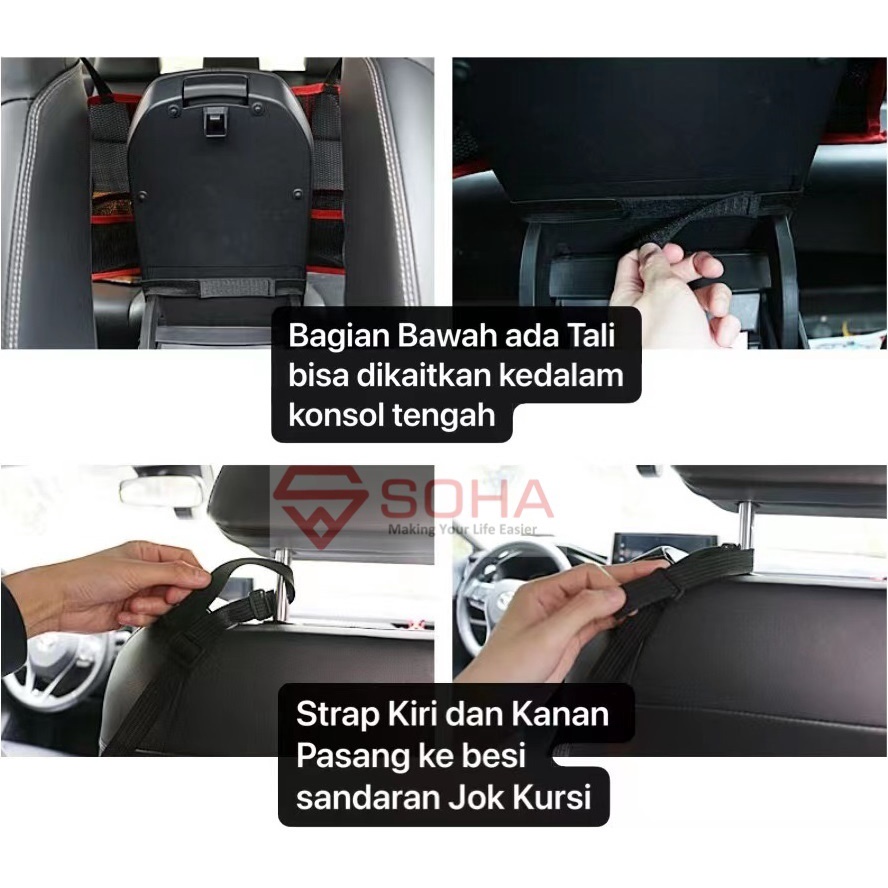 AM-06 Tas Universal Car Storage Organizer Set Net Kantong Tas Jaring Penyimpan Mobil Tampas Tas Serbaguna Ada Karet Taruh Botol Anti Jatuh