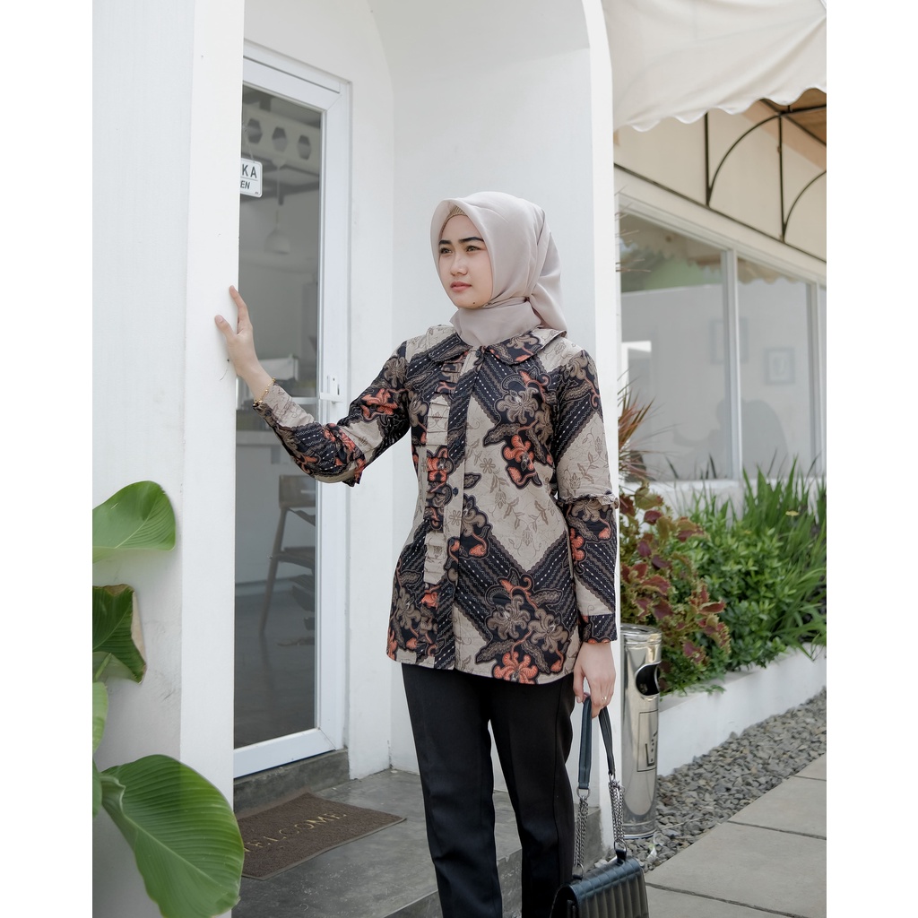 Batik Alina Piramid Blouse Baju Batik Wanita Modern S M L XL XXL Atasan Batik Modern Batik Wanita Kerja Kantor