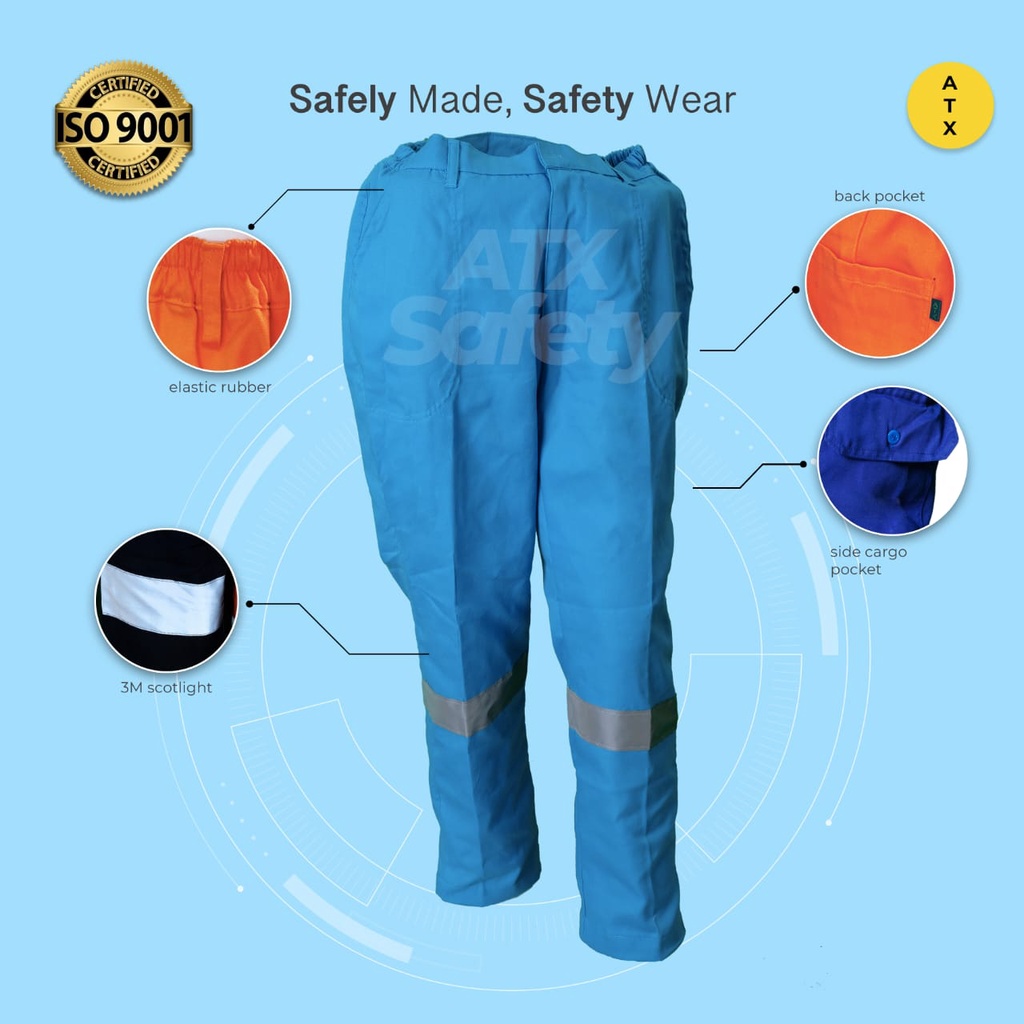 Wearpack Safety Werpak Kerja Hanya Celana Merk ATX warna Biru PLN