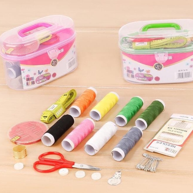 PA Sewing Set Kit Peralatan Jahit Kotak Box Alat Menjahit Benang Jarum Peniti Meteran Gunting Baju Kain - SS169