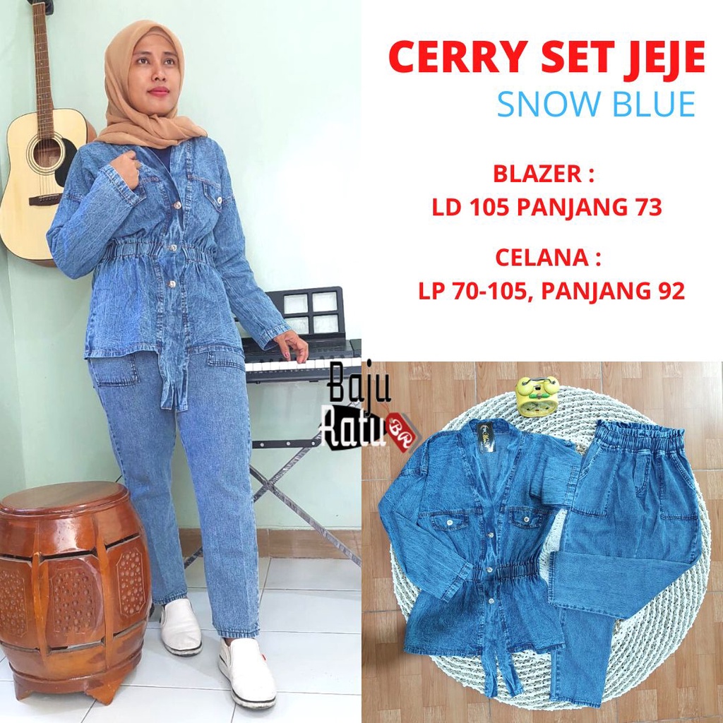 AMANDA SET CERRY BLAZER SETELAN CELANA BAGGY JEJE ONE SET JEANS  WANITA SNOW BLUE DAN SNOW BLACK BR