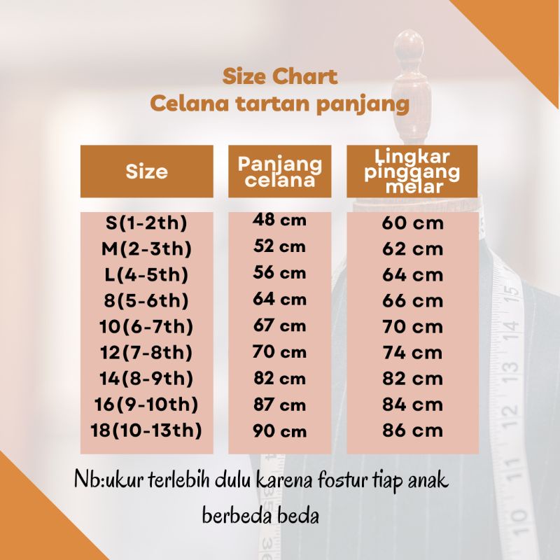 Lahaola Celana panjang Tartan anak 1-13 tahun unisex garis kotak