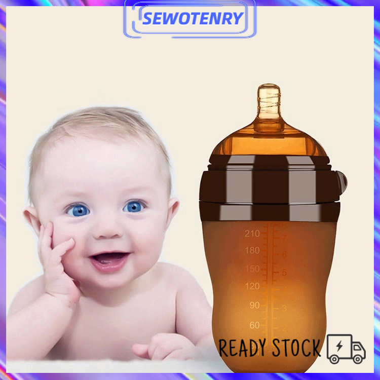 【COD】Piko bello Botol Susu Bayi 250ml / Botol bayi berbahan silikon lembut Coklat / Leher Lebar / Botol Susu Bayi Anti Kolik