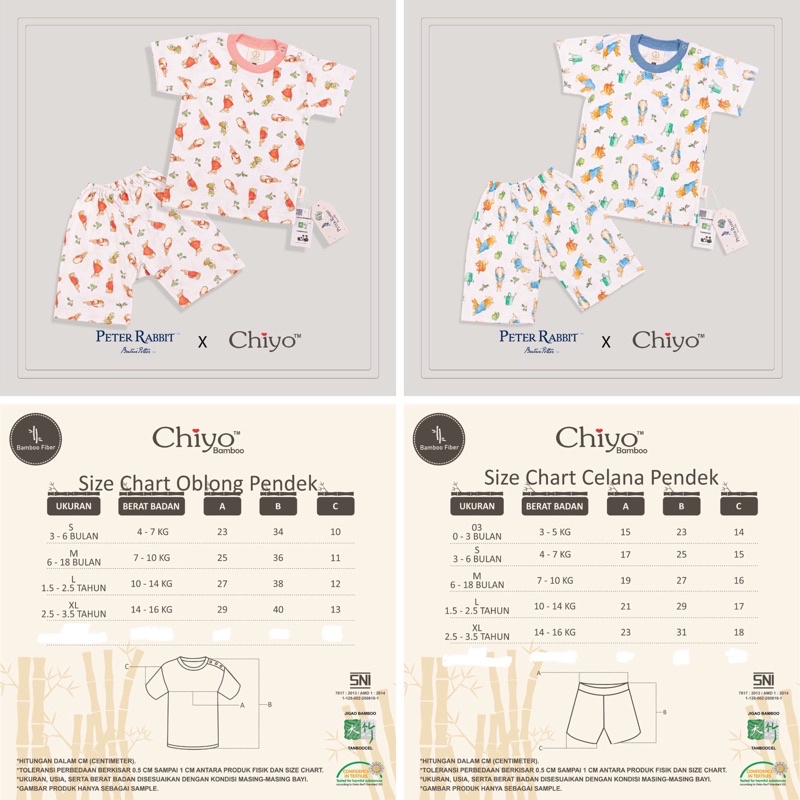 [4kg-18kg] Chiyo Stelan Pendek S/M/L Peter Rabbit BAMBOO