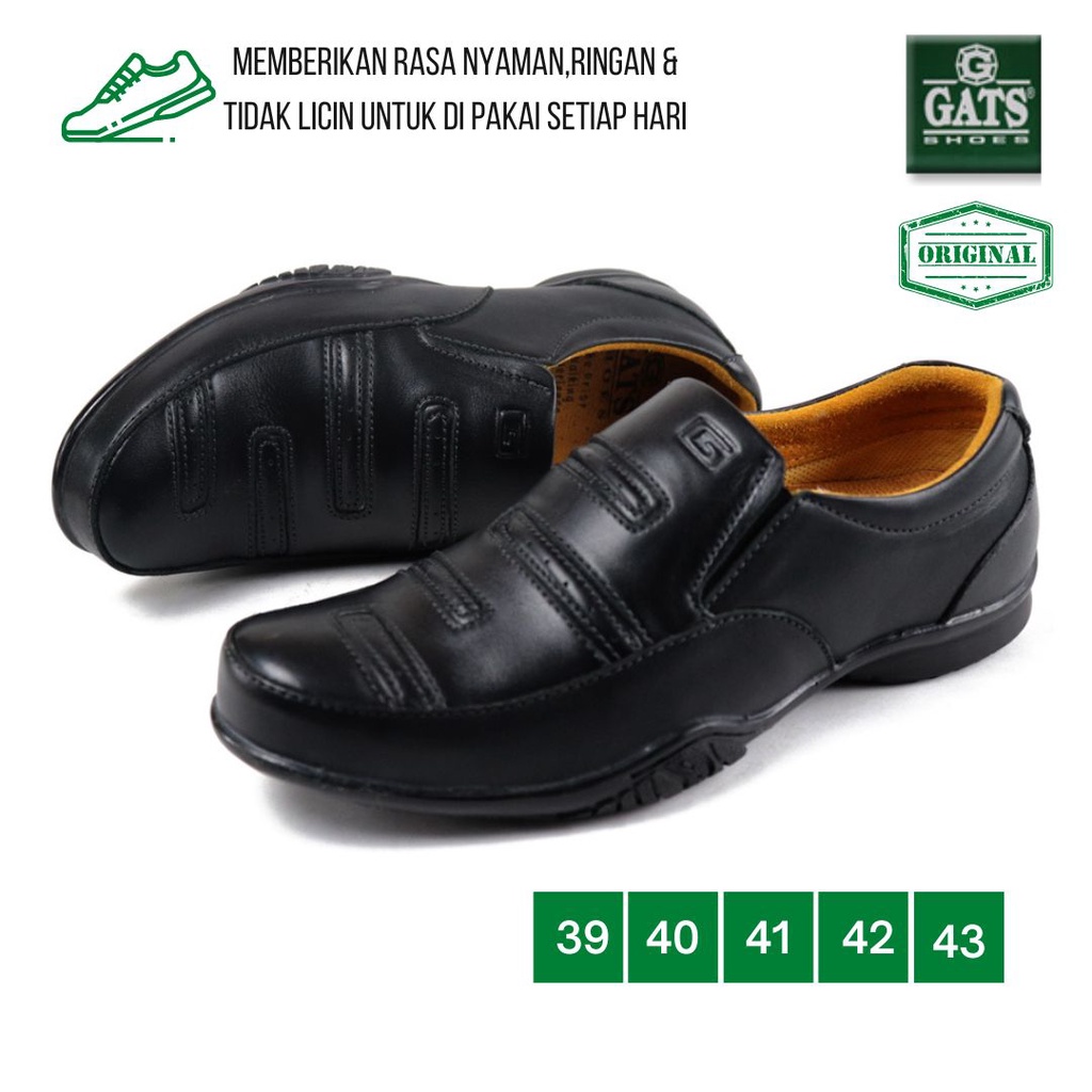 Sepatu Pantofel Pria Kulit Sapi asli Model Slip on Casual Santai formal kerja Kasual kantor original GATS GP0003 Hitam Tan