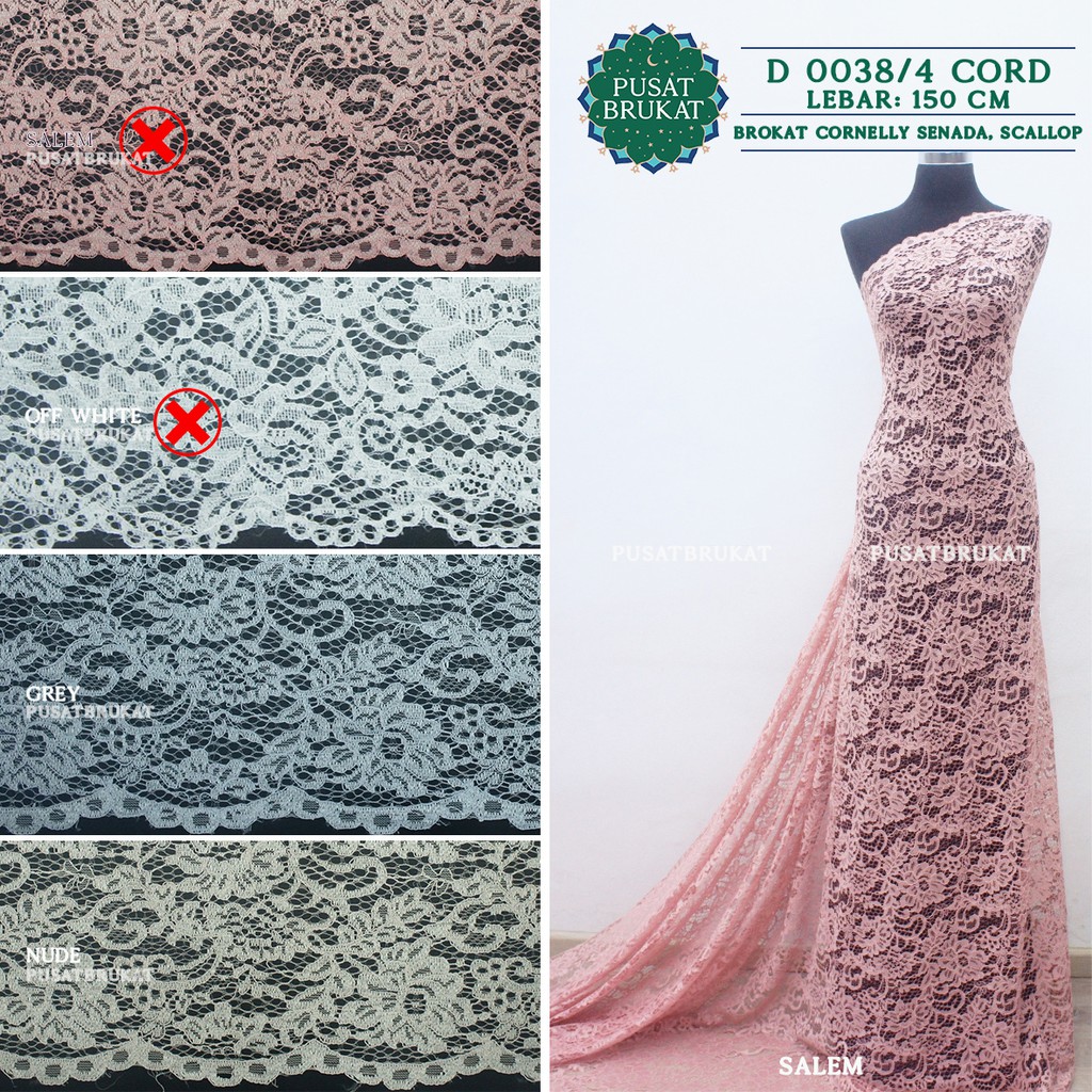 KAIN BROKAT CORNELI / BAHAN BROKAT CORNELLY SENADA, SCALLOP  - D 0038 CORD - [harga per 0.5m]