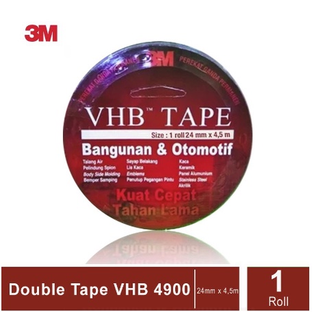 

3M VHB Double Tape Automotive 4900 ORIGINAL tebal 1.1 mm size 24mm x 4.5m - 1 Pcs - Merah