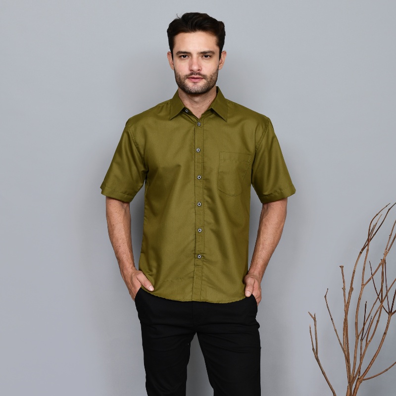 Kemeja Pria Basic Polos Lengan Pendek Slim fit Formal  Kantoran Casual - DNA Sares