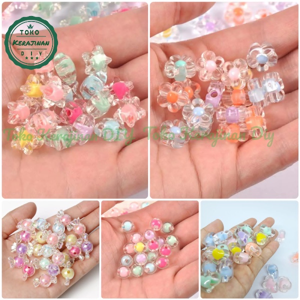 50 Pcs Manik Manik Bulat Kristal Mote Akrilik Mute Pastel Bahan Kerajinan Craft &amp; Meronce