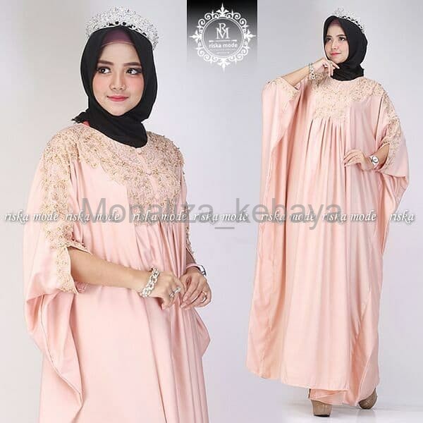 Terindah Gamis Kaftan aliyah Peach by Riska Mode