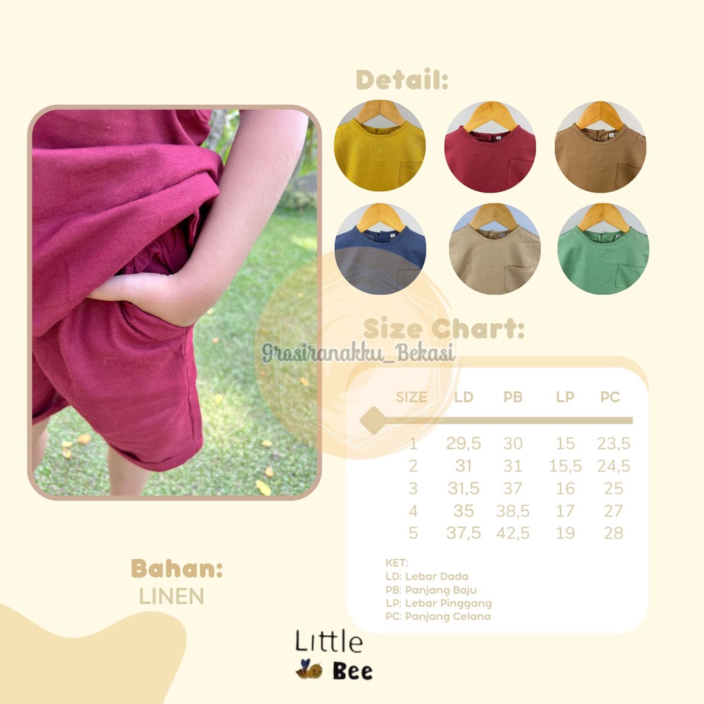 Setelan Anak Unisex Biya LittleBee Mix Warna Size 1-5 Thn