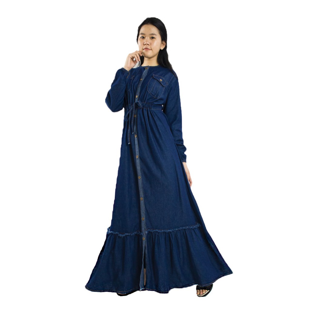 SB Collection Dress Maxi Lifa Gamis Long Casual Payung Jeans Wanita