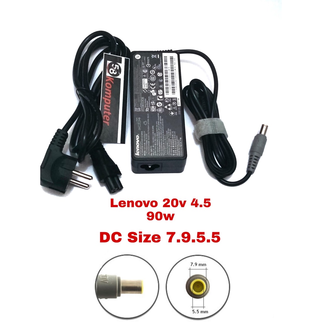 Adaptor Charger Laptop Lenovo Thinkpad T400 T410 T410i T400s T420 T420s T500 T510 Edge 11 13 14 15 20V 4.5A 90W 7.9.5.5