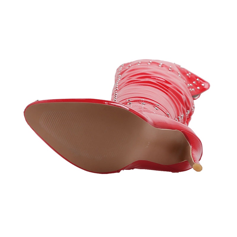 ❦๑✺Lasyarrow Buatan Tangan Wanita Paha Sepatu Bot Tinggi Seksi Stiletto Heels Menunjuk Toe Putih Mer