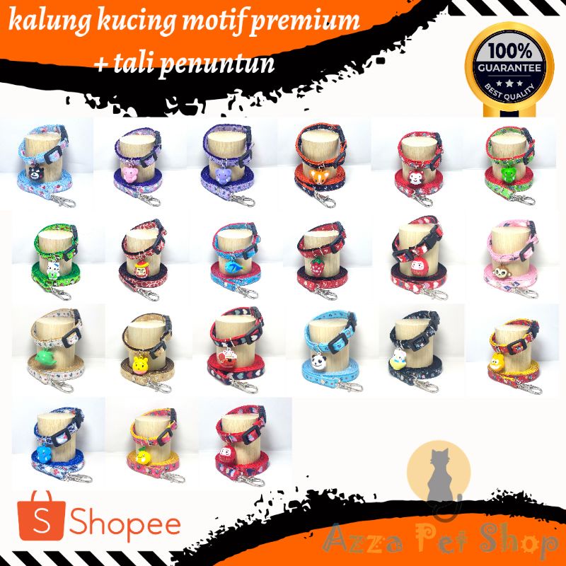 kalung kucing motif premium + tali penuntun / tali kalung kucing lonceng karakter / kalung kucing