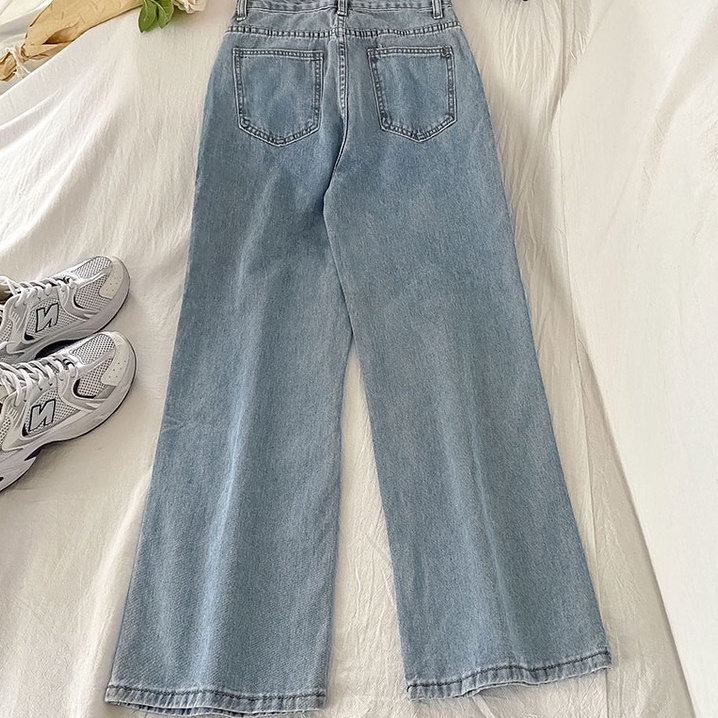 biru muda GOOD LUCK highwaist lurus loose celana jeans panjang wanita import