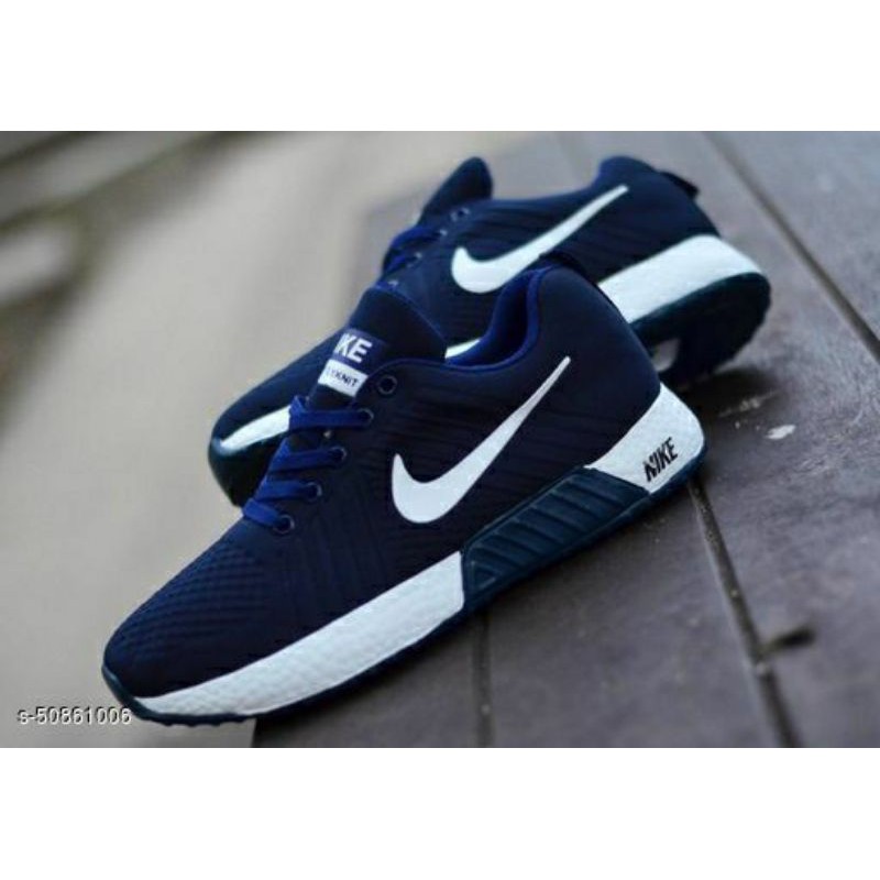 Sepatu Cowok / Pria Nike Boost Casual Sneaker Running Sport Shoes Spatu Santai Olahraga - Navy