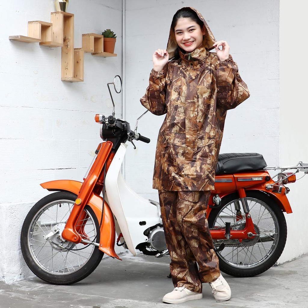 Jas Hujan KUMBANG Stelan Motif Daun Hutan Army Setelan High Quality Raincoat