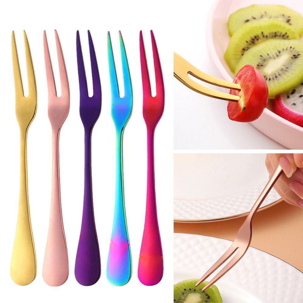 Suyo 2Pcs Peralatan Makan Beberapa Penggunaan Mini Garpu Siput Garpu Dua-Tius Stainless Steel