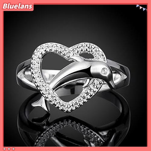 Bluelans Women 925 Silver Plated Dolphin Heart Finger Ring Jewelry Charm Prom