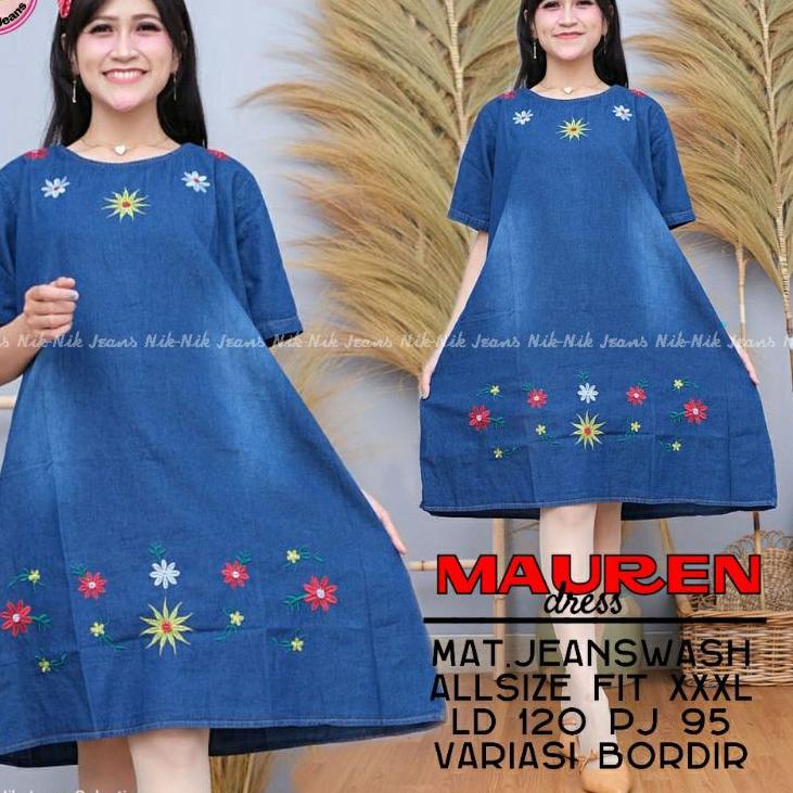 Terlaris VFKFW dress pendek jeans jumbo wanita - dress levis wanita jumbo Mauren 77 Terbaru