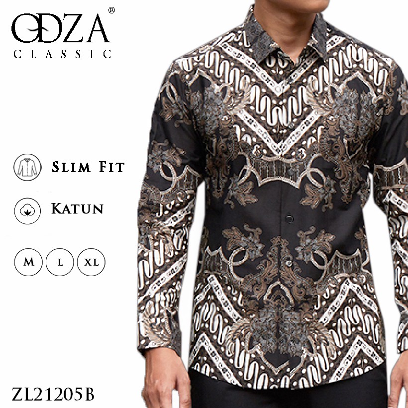 Odza Baju  Batik  Pria  Kemeja Lengan  Panjang  Slim Fit Dewasa 