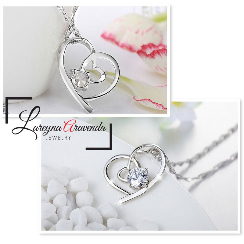 Kalung Liontin Titanium Anti Karat Non Alergi Kristal Crystal Motif Love