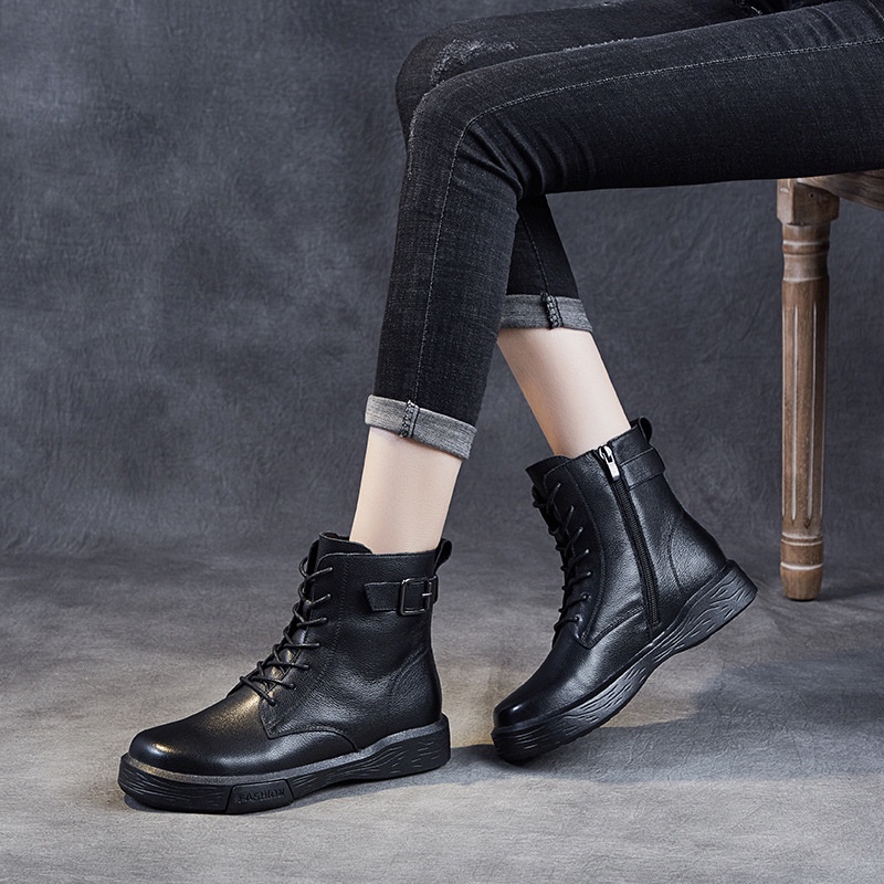 Dr. Martin Boot Sepatu Wanita Flat Ankle Boots Wanita Lembut Permukaan     Inggris Lapisan Pertama K