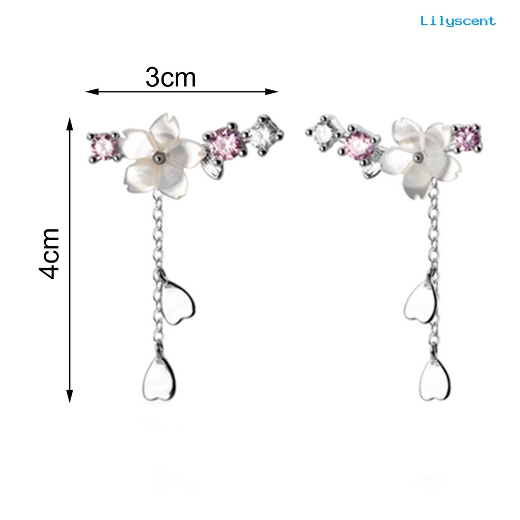 1 Pasang Anting Kait Juntai Berlian Imitasi Bentuk Hati Cherry Blossom Bahan Alloy Untuk Liburan