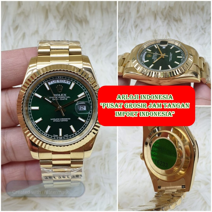Promo Jam Tangan Pria ROLEX DayDate Gold Diak Green Garansi 1th