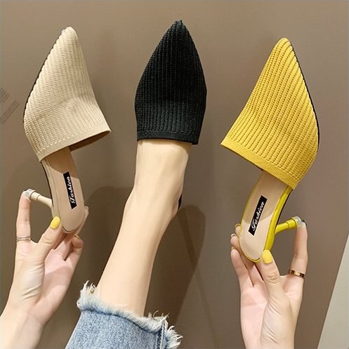 RYX - Knit Mules Sepatu Hak Korea Wanita Fashion Casual - Ori Import