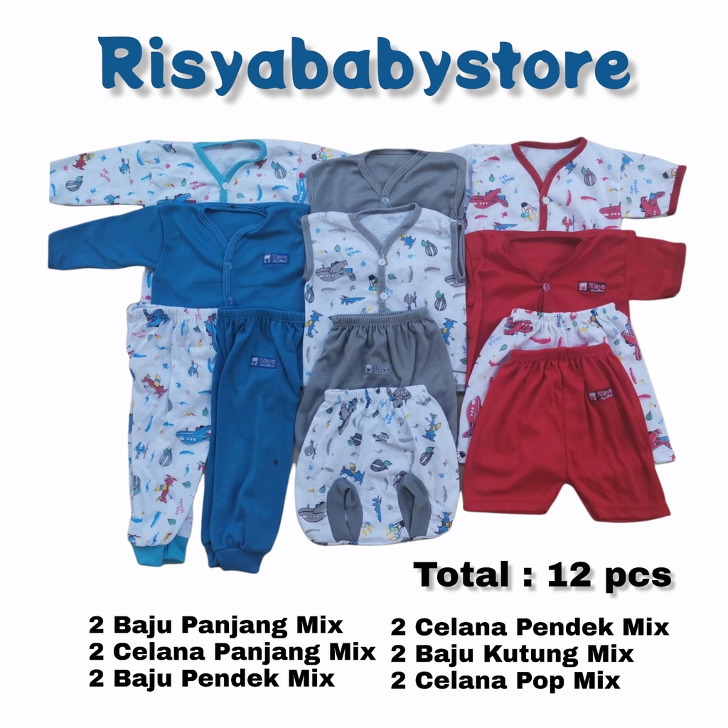 12 pcs / 6 stel bayi baru lahir lengkap / paket perlengkapan baju bayi baru lahir newborn/ keperluan lahiran bayi newborn