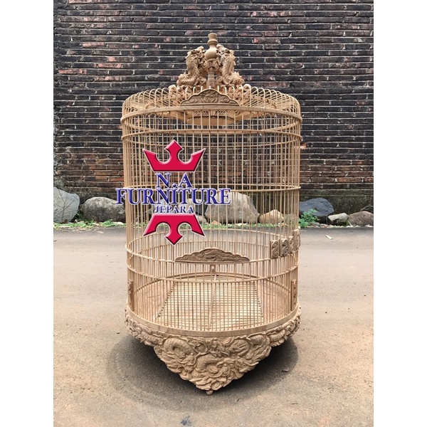 sangkar murai batu ukiran naga,sangkar bulat murai batu kayu jati