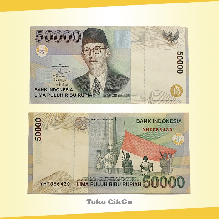 Uang Kertas Kuno 50 Ribu Rupiah Tahun 1999 WR Supratman Baru dan Mulus