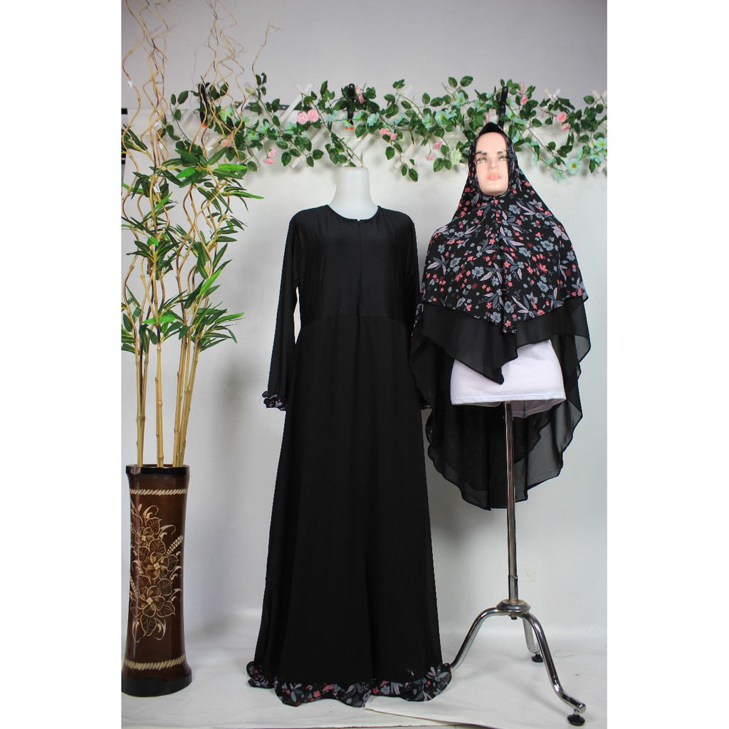 Gamis set khimar ceruty Madina mix bergo arabia Atiqa Busana Muslim Syari ibu pengajian