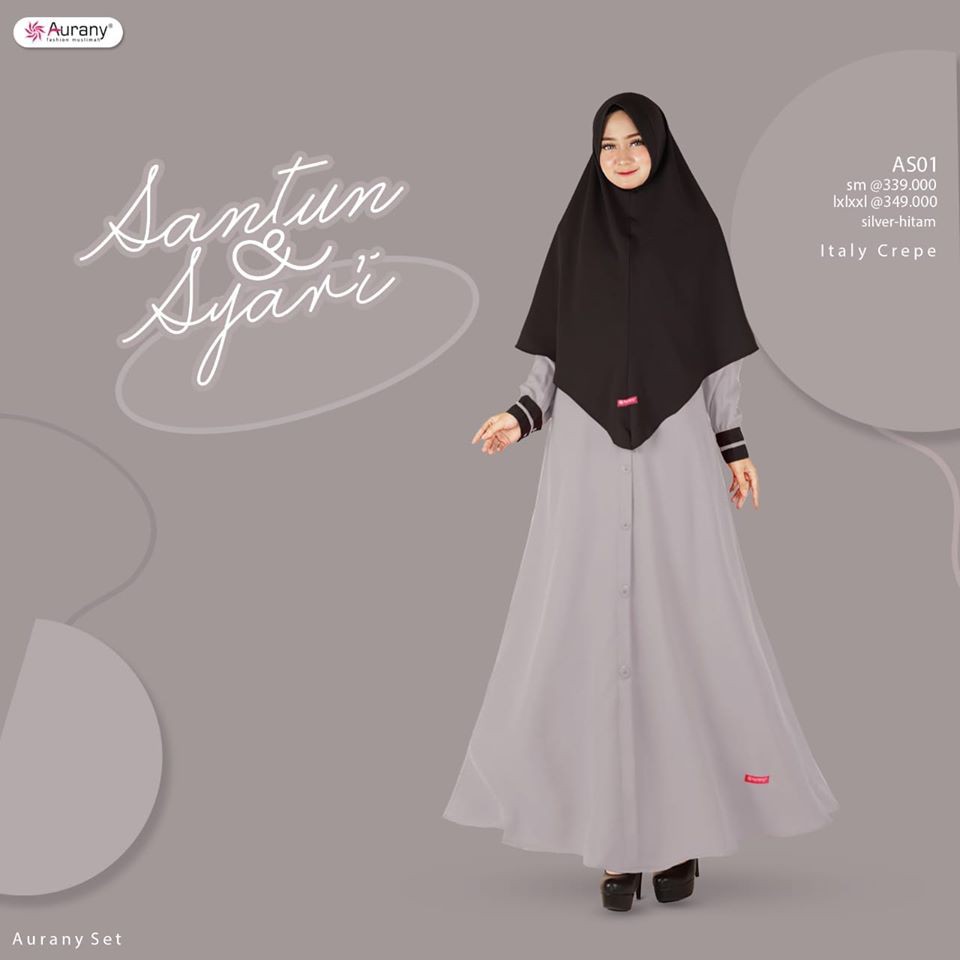 GAMIS AS 01 XL SILVER KHIMAR HITAM ||  AURANY