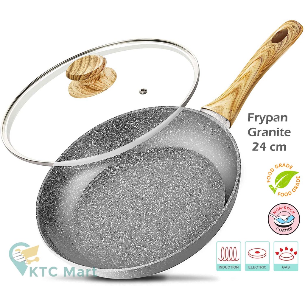 KTC Mart - Granite Frypan Anti lengket Marble Premium Cookware panci penggorengan