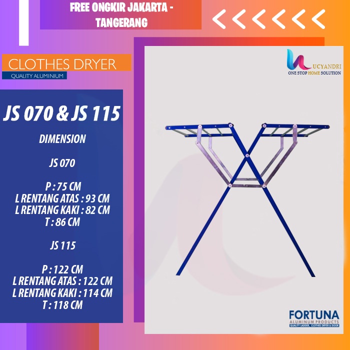 Jemuran Baju Pakaian Fortuna Aluminium - Fortuna JS115 FREE ONGKIR