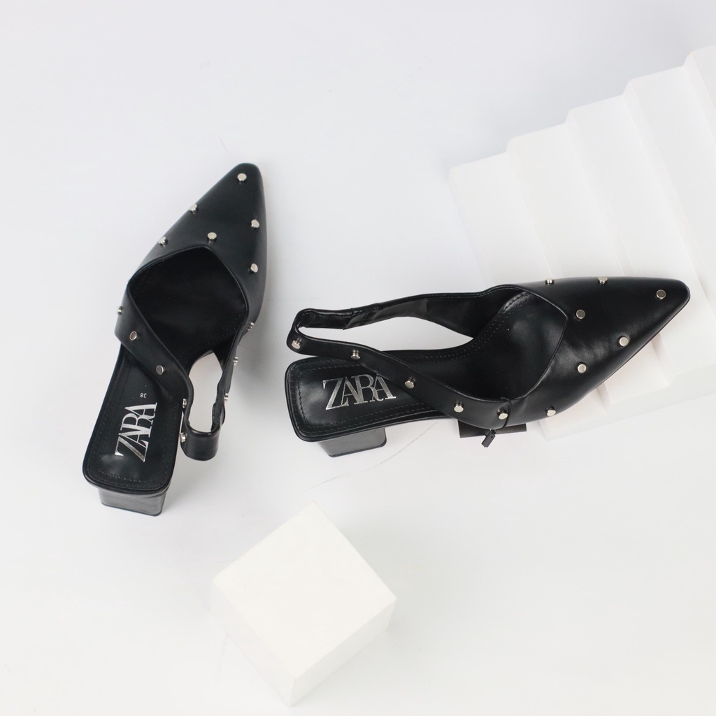 [7.7 Boombastis Sale⚡] - SEPATU SHOES WANITA ZS292 STUDDED LEATHER SLINGBACK HEELS PREMIUM IMPORT