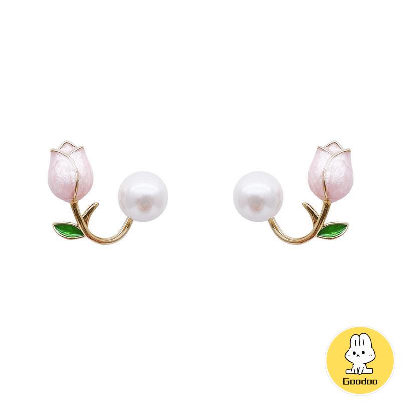 Hiasan Mutiara Imitasi Bunga Tulip Temperamen Anting Modis Manis -Doo