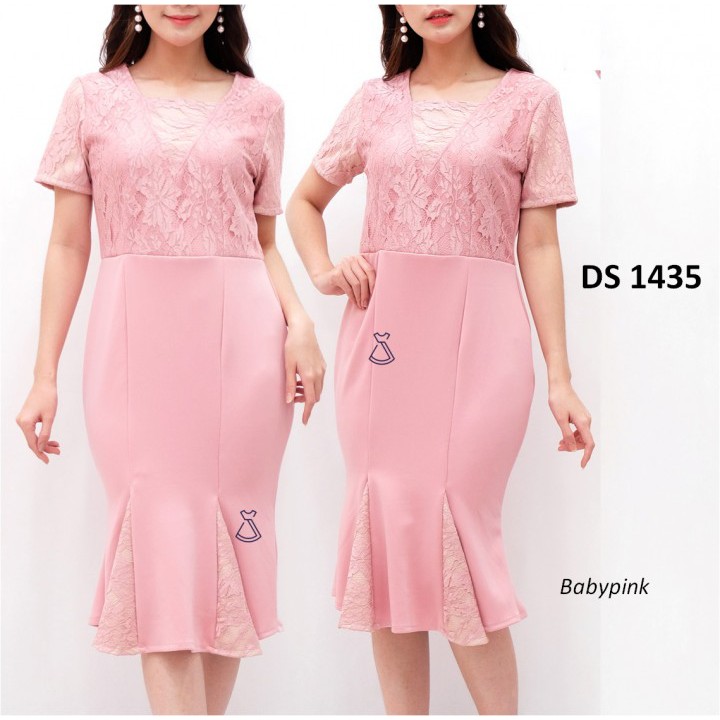 DS1435 - Dress Pesta Sepan Mermaid Brukat Lace Scuba Hijau Merah Natal Bodycon Murah