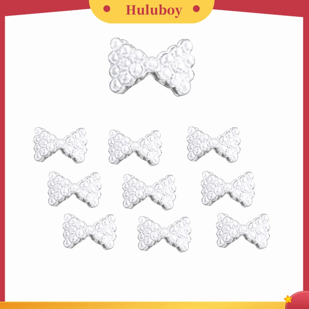 Huluboy Huluboy♡ 10pcs Stiker Kuku 3D Motif Pita Aksen Berlian Imitasi Bahan Alloy Untuk Kencan
