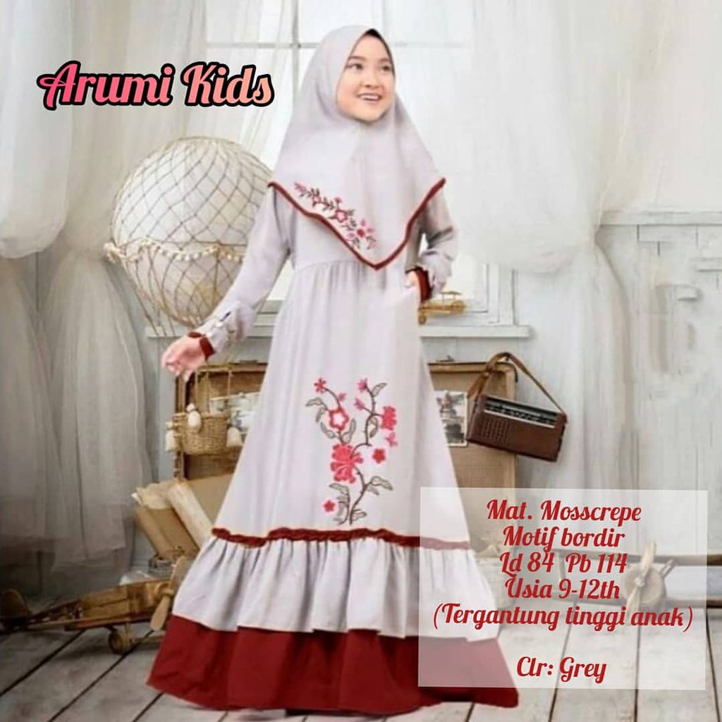 Arumi kids 9-12 thn LD-84cm PB-114cm OFM Moscrepe Bordir Baju Muslim Anak Gamis Anak Perempuan Fashi