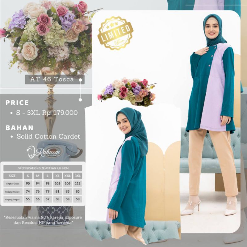 Tunik Original AT 46 Latte by Rauna Pride|Tunik Polos Kombinasi Dua Warna|Tunik Muslimah|Tunik Terba