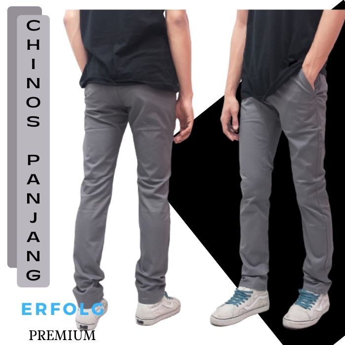 Celana Chino Pria Panjang Cino Formal Skinny Cowok Abu Chinos Casual Slimfit Cinos Kanvas Strecht