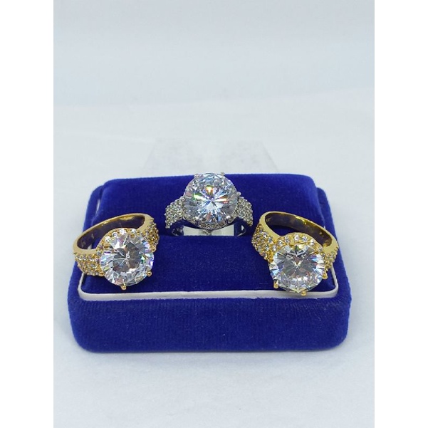 CINCIN PERAK ASLI SILVER 925 LAPIS EMAS/CINCIN DIAMOND SOLITAIRE WITH PAVE/ASLI SILVER/CINCIN FASHION TERBARU