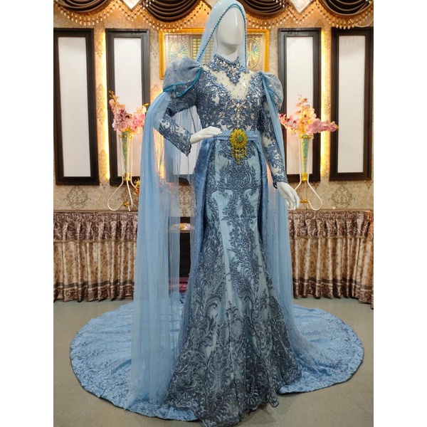 TERBARU GOWN WEDDING TANGAN BALON GAUN PREMIUM/BAJU PENGANTIN WEDING DRESS BEREKOR/GAUN MUSLIMAH MOD